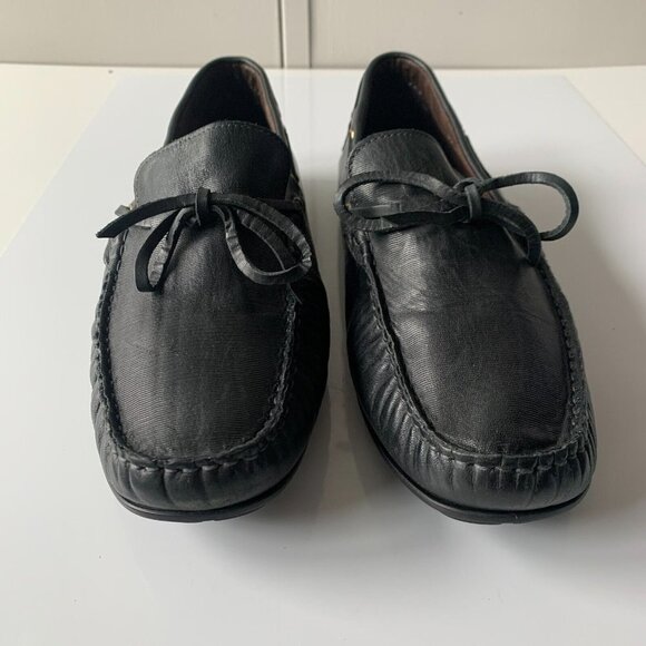 Made ITALY BACCO BUCCI‎ Muse Black Leather Bow Loafers Driver Shoes Men's Sz 11